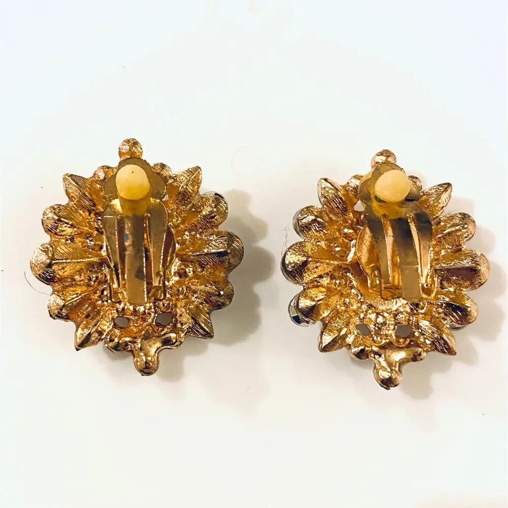 Pearl and Rhinestone Clip On Earrings